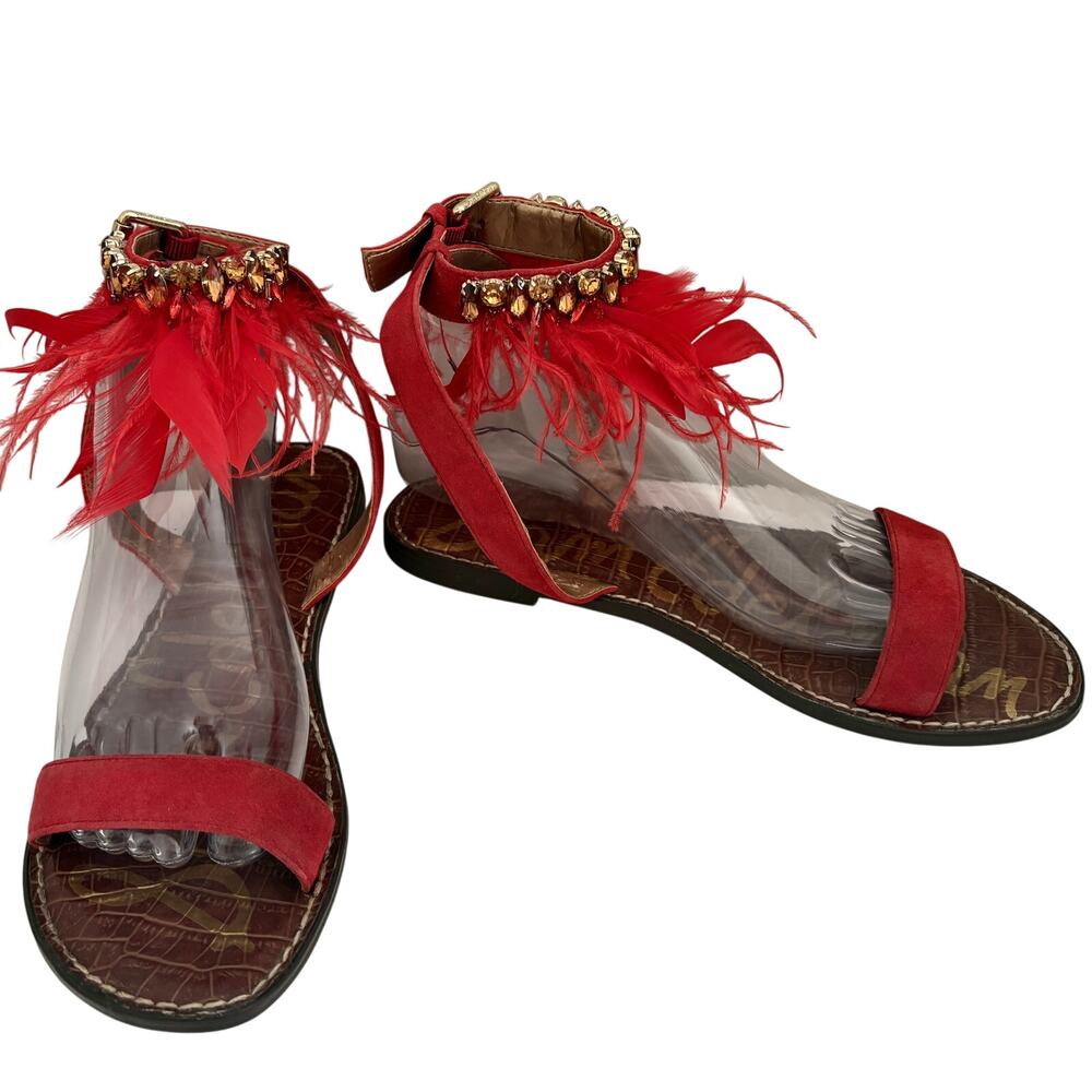 Sam Edelman Genevia Suede Feather Rhinestone Sandals Glam Feminine Avante Garde
